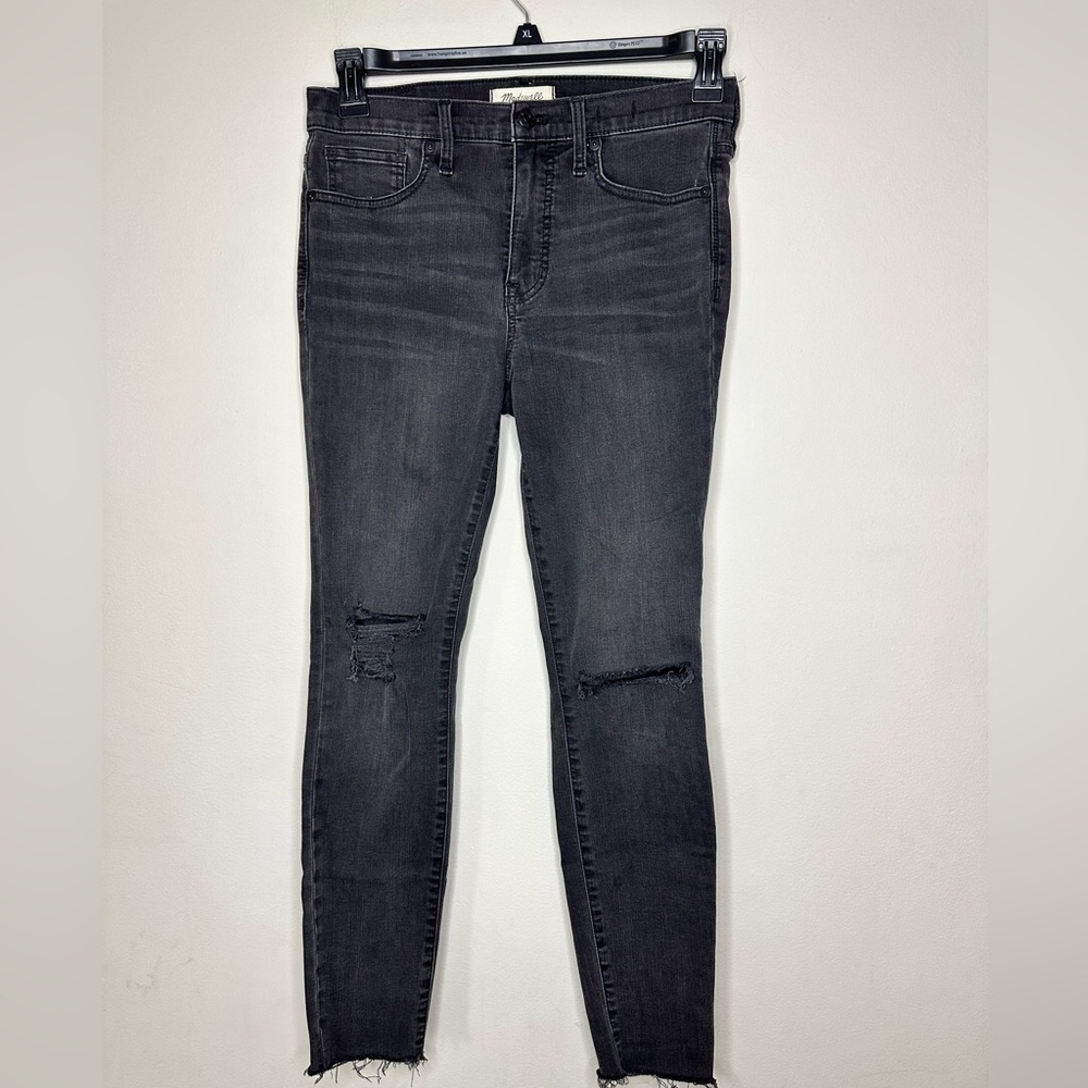 Madewell Jeans Women 28 Raw Hem Black 9” High Rise Skinny Distressed